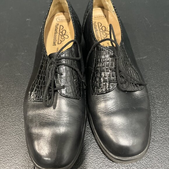 SOLIDUS HEDDA Comfort Tie Shoe Sz 8 Women’s Black Sneaker Croc Embossed Walking - Picture 3 of 8